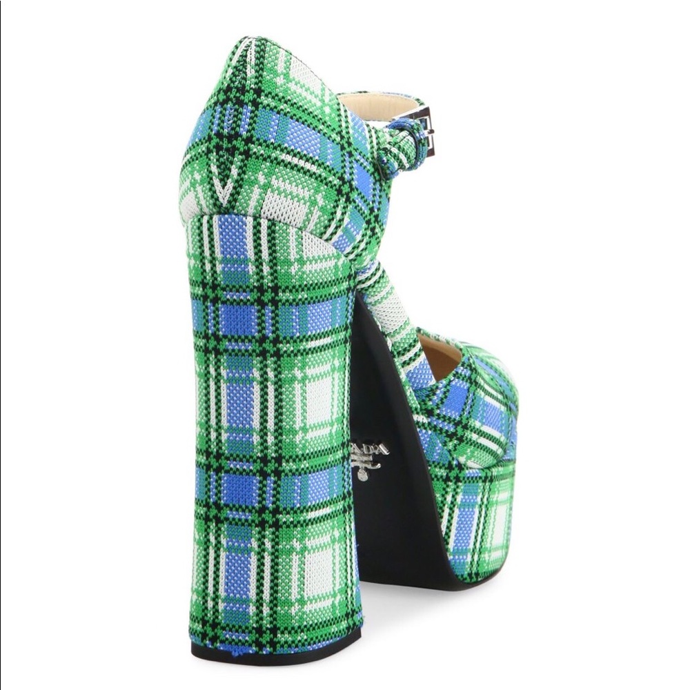Prada - Plaid Ankle-Strap Platform Pumps BNIB - Picture 6 of 8